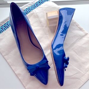 💙 Tory Burch Aurora Pump - Blue Patent Leather Acrylic/Wood Block Heel!